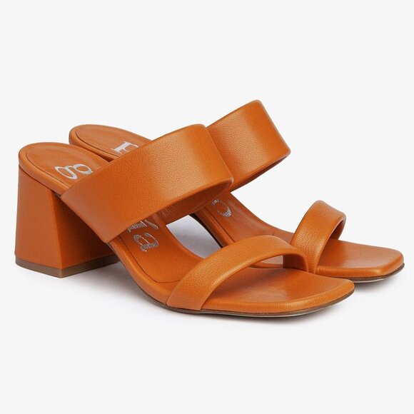 Pedro Garcia Isela SANDALS Size 7.5 Squash Orange Leather Square Toe Heeled NEW